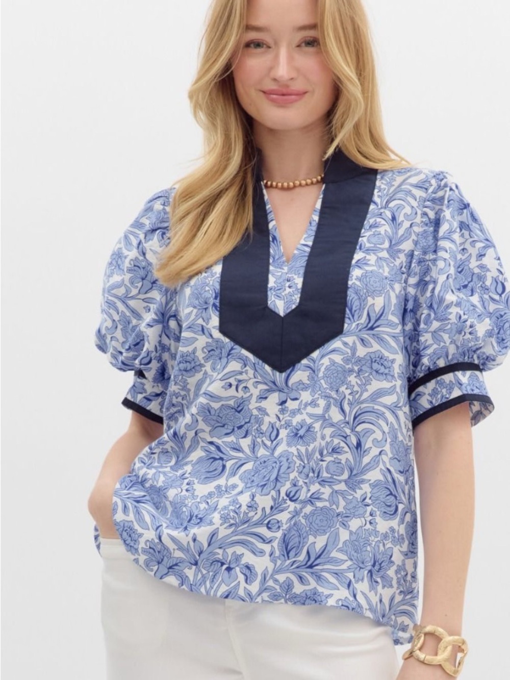 Entro Floral Puff Sleeve Top Size Large
